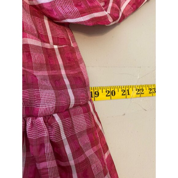 Madewell Baby Doll Dress Plaid Pink/White Puff Sleeve Keyhole Back Small - Picture 10 of 13